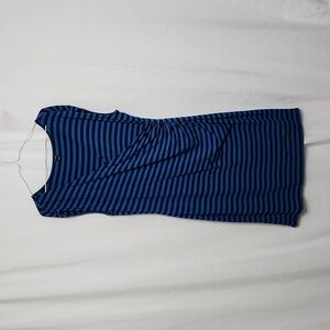 Ann Taylor Womens Dress L Navy & Blue Striped Cap Sleeve Asymmetrical Side Ruchi